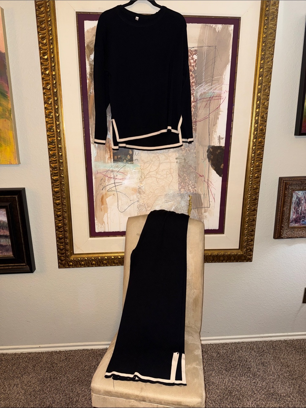 Amazon Black Sweater Set with Cream Trim